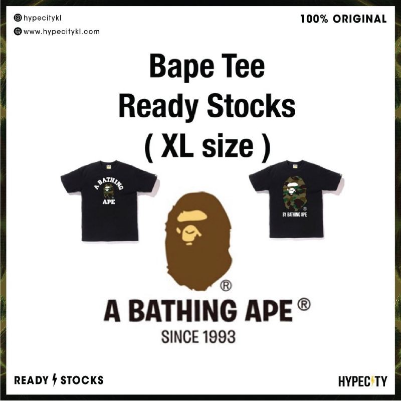 Ready Stocks Bape Size Xl Tee 100 Legit Original Shopee Malaysia