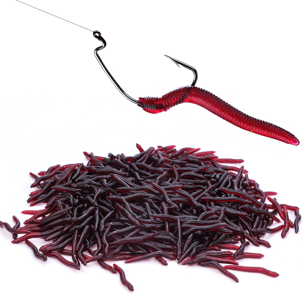 Details about   100pcs 4cm Dark Red Fishing Lure Earthworm Plastic Artficial Bait Fishy Smell 