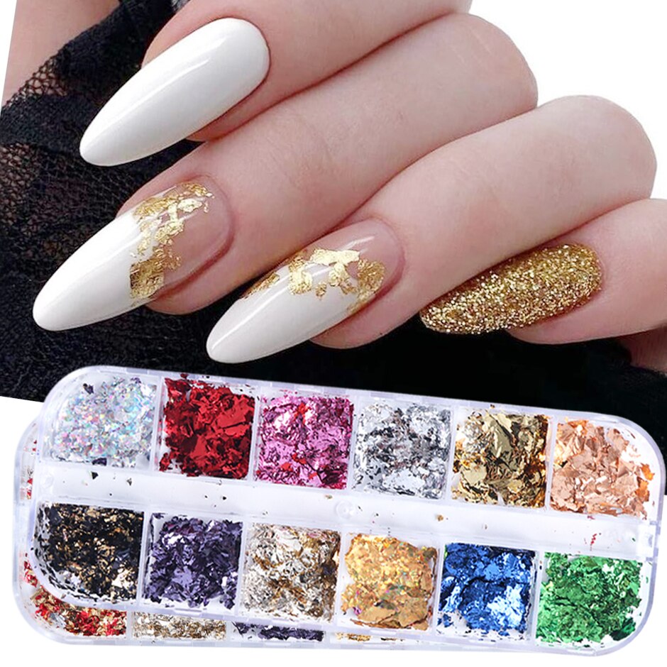 HAMA NAIL 12 Grids Winter Nails Sequins Irregular Aluminum Foil Gold Red Design Set Nail Glitter Flakes Gel DIY Manicure Accessories