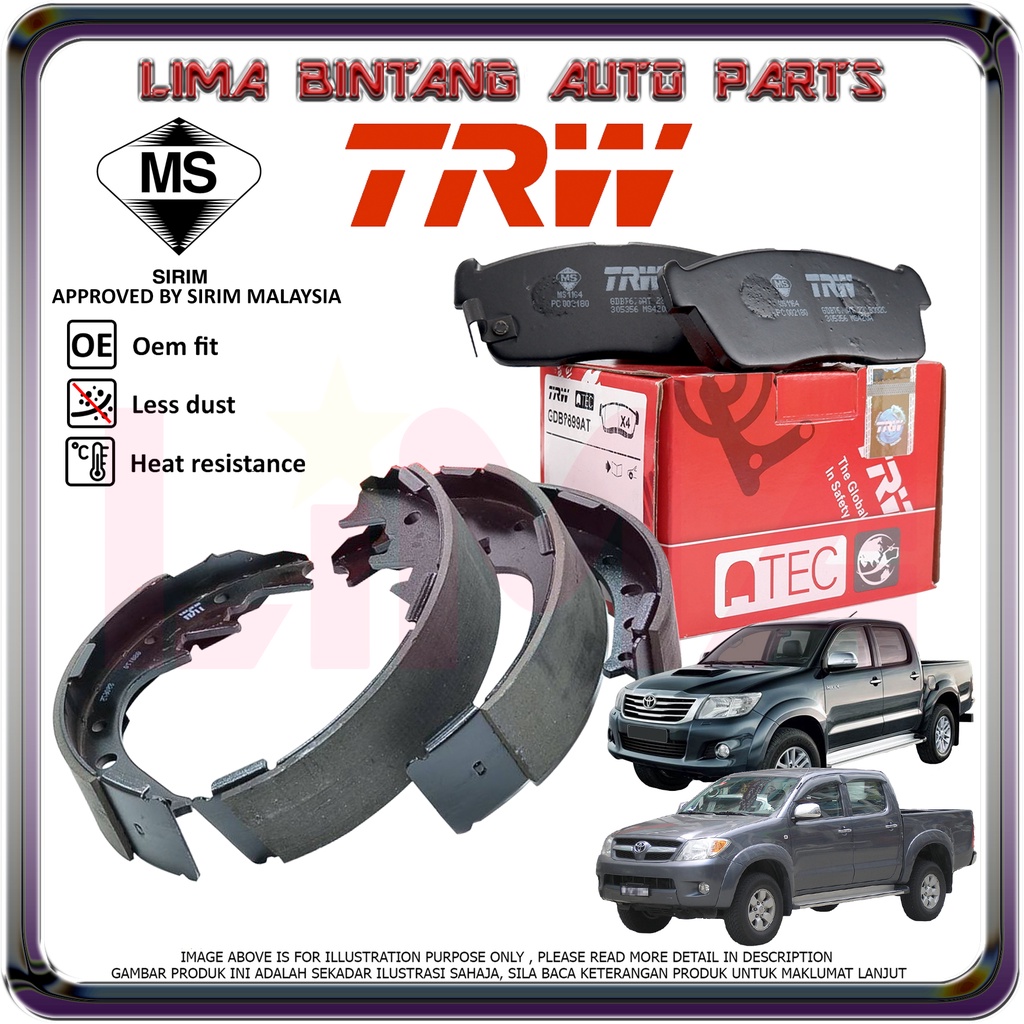 Toyota Hilux Vigo KUN25 KUN26 Front Brake Pads Disc Brake Pad , Rear Brake Lining Shoe TRW