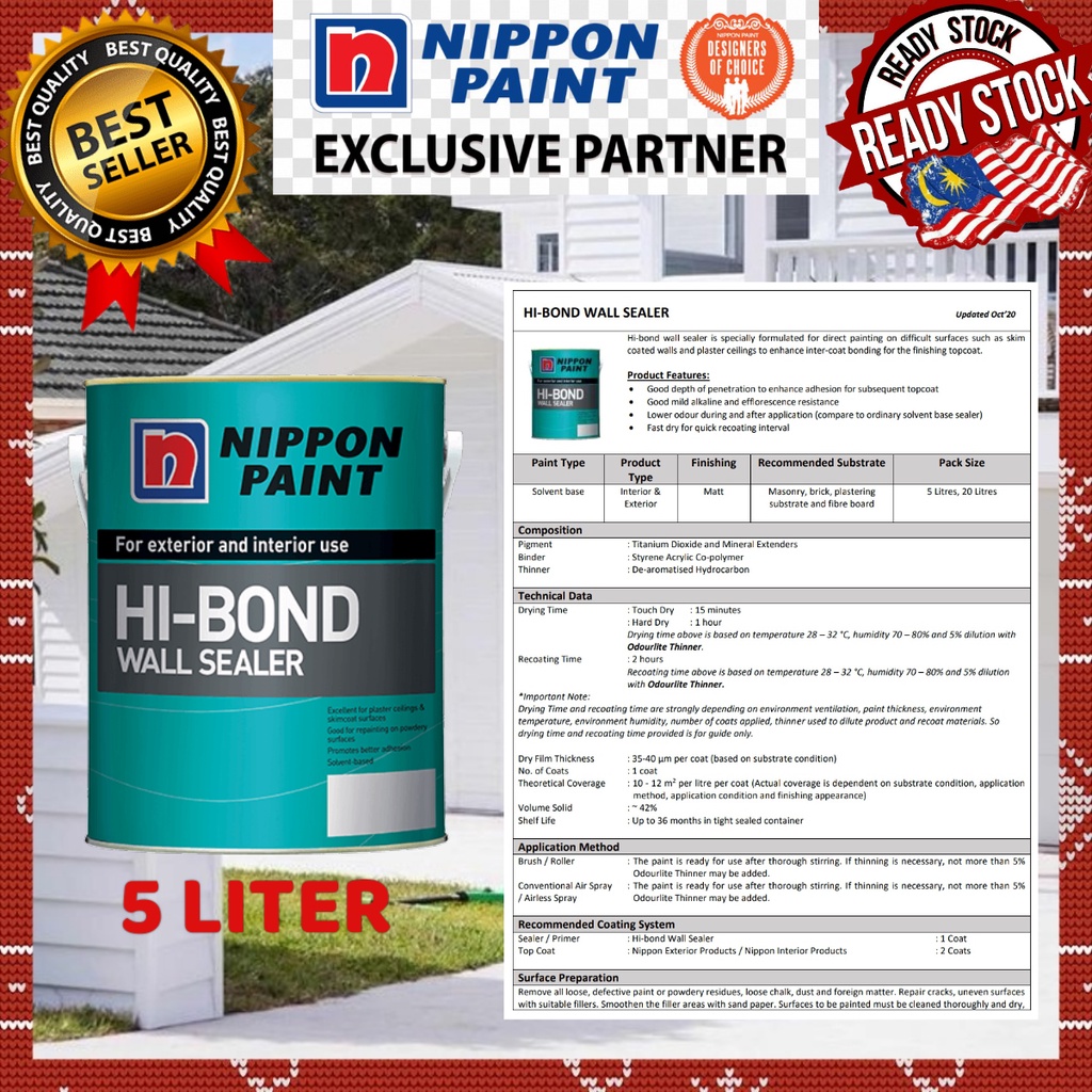 SINAR NIPPON PAINT 5 LITER HIBOND WALL SEALER FOR INTERIOR & EXTERIOR