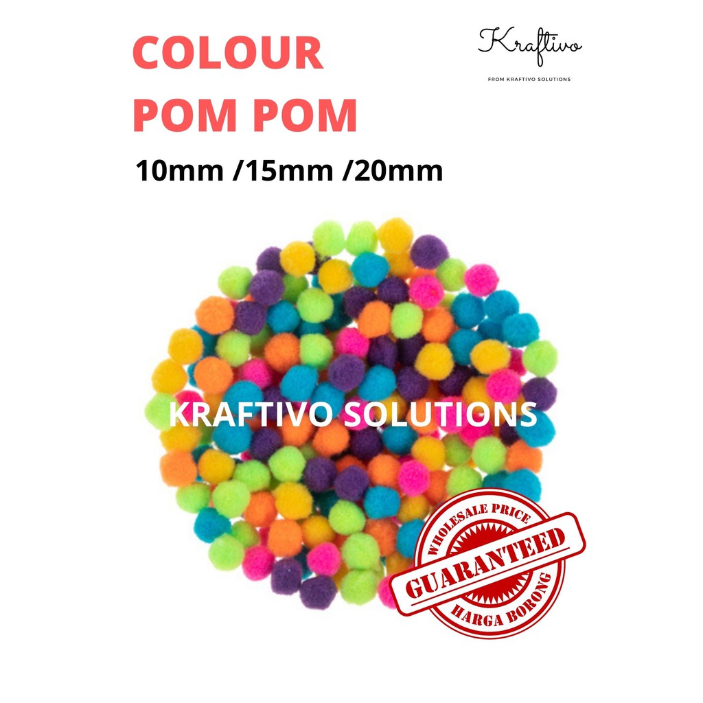 [ NORMAL COLOUR POM POMS ] ASSORTED COLOUR ART POM POMS 10mm - 40mm ( ART & CRAFT / DIY EDUCATIONAL PRODUCT )