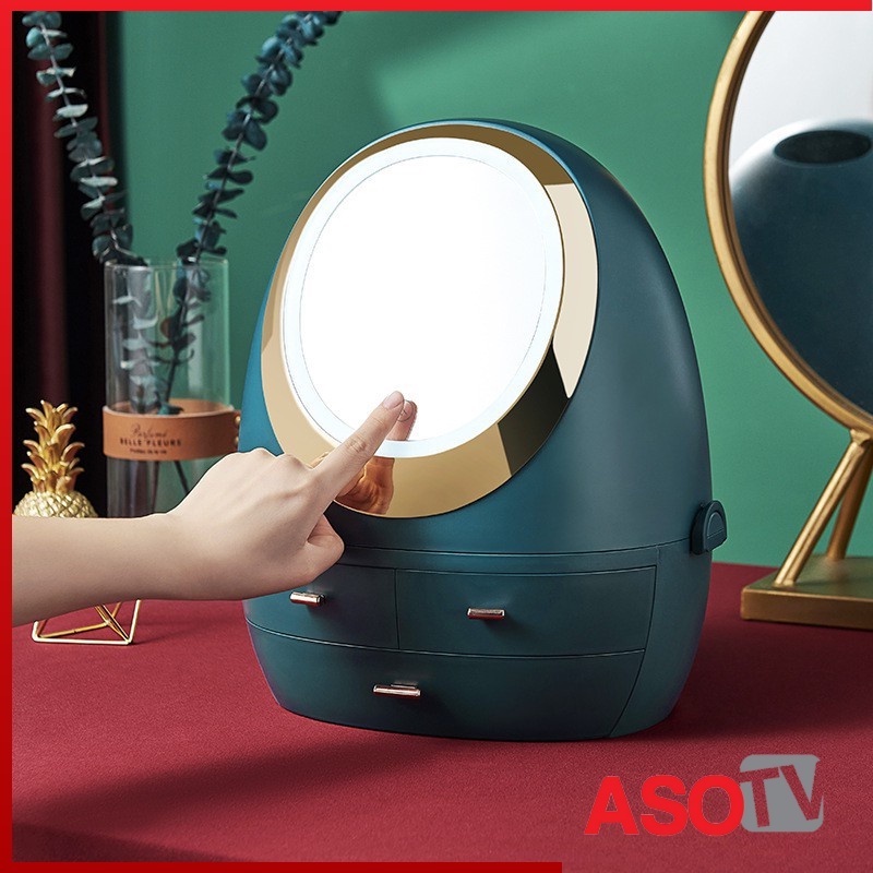 ASOTV® LED Makeup Mirror & Cosmetic Storage Box USB Rechargeable 0255 LED Light Mirror Rechargeable LED Mirror Cermin