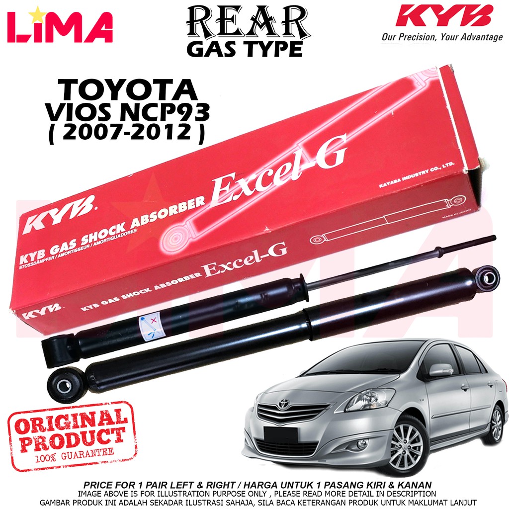 Toyota Vios Ncp93 Rear Shock Absorber 1set Gas Type Kayaba Kyb Original 2007 2012 Shopee Malaysia