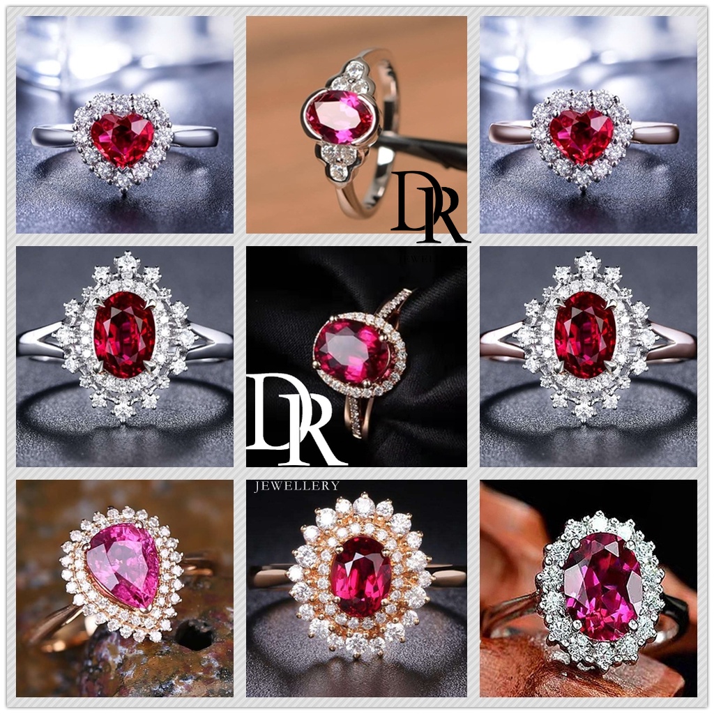 DR Jewelry Fashion Cincin Silver Perempuan Hot Sale Stainless 925 Silver Cincin Batu Rose Gold Plated Red Zircon Full Diamond Permata Women's Large Ring