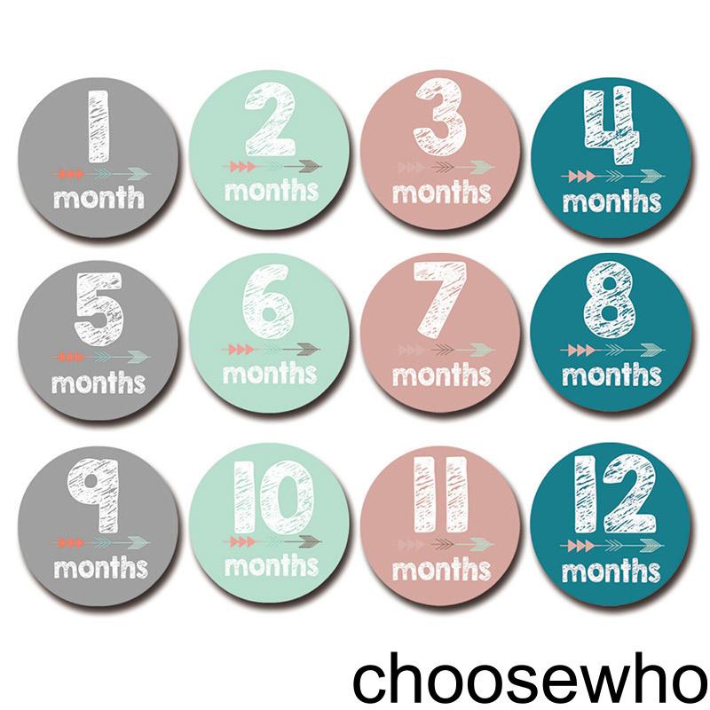 [CHOO] 12pcs Month Sticker Baby Photography Milestone Memorial Monthly Newborn Kids Commemorative Card Number Photo