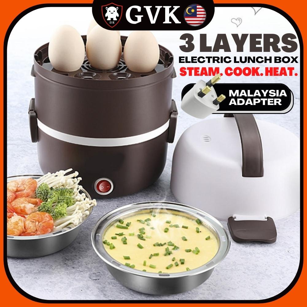 🔥3 LAYERS WARMER ELECTRIC LUNCH BOX🔥 Periuk Nasi Electric Steamer Lunch Box 2L Food Stainless Steel Container MA-13