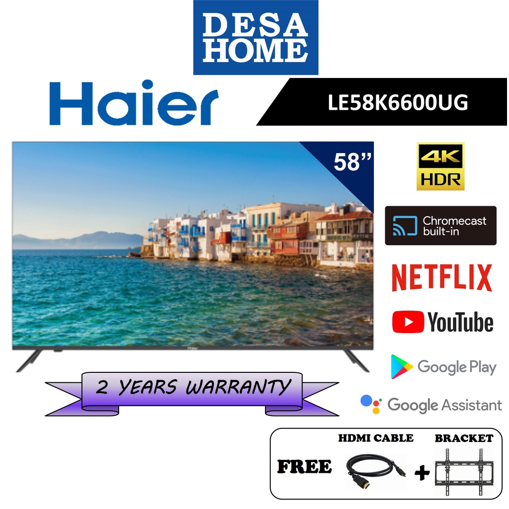 Haier 4K Smart Android UHD LED TV (58") [Free HDMI Cable & Bracket] LE58K6600UG