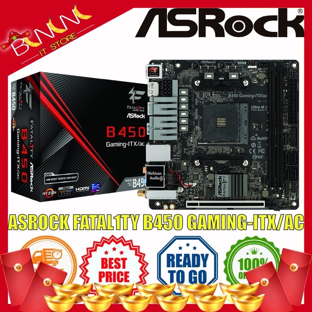 Ready Stock Asrock Fatal1ty B450 Gaming Itx Ac Motherboard Shopee Malaysia