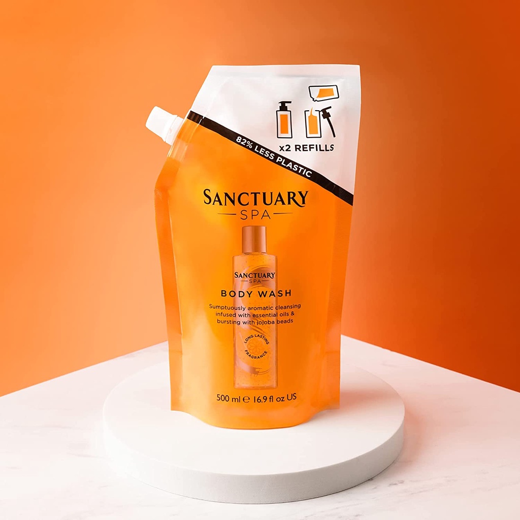 Sanctuary Spa Shower Gel Refill, Vegan Body Wash Refills Bottle Twice