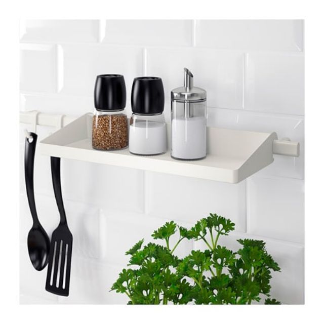 [IKEA] SUNNERSTA white steel shelf rack with rail rak besi putih batang