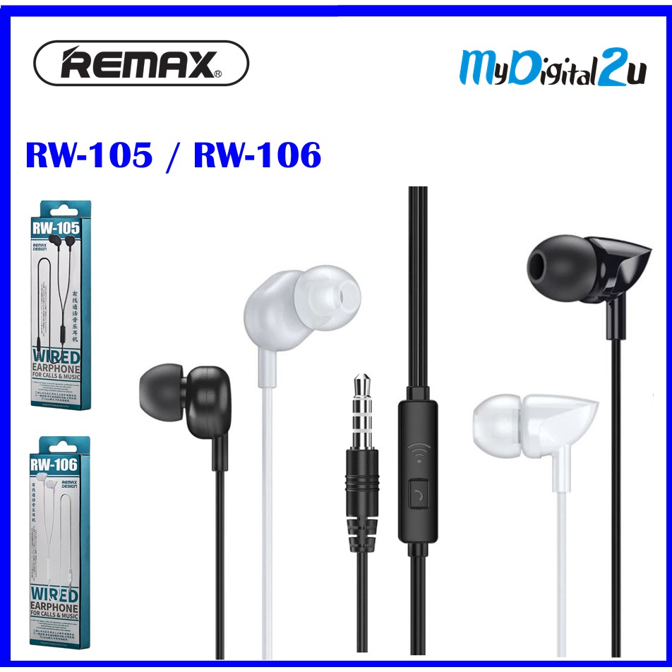REMAX RW105 / RW106 wired headset inear music call mobile phone