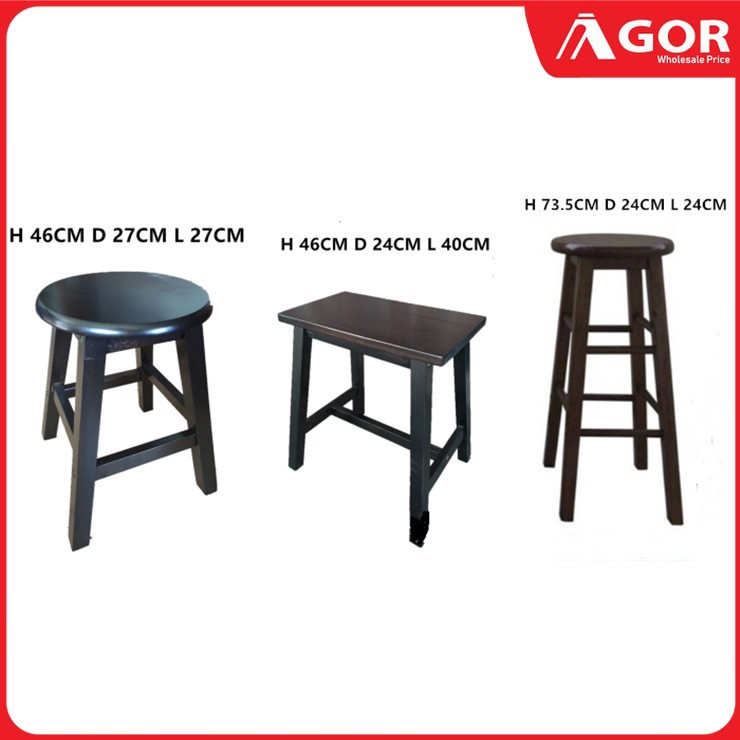 Bar Tinggi Bangku D I Y Full Solid Rubber Wood Stool Chair Wooden Bar Chair Shopee Malaysia