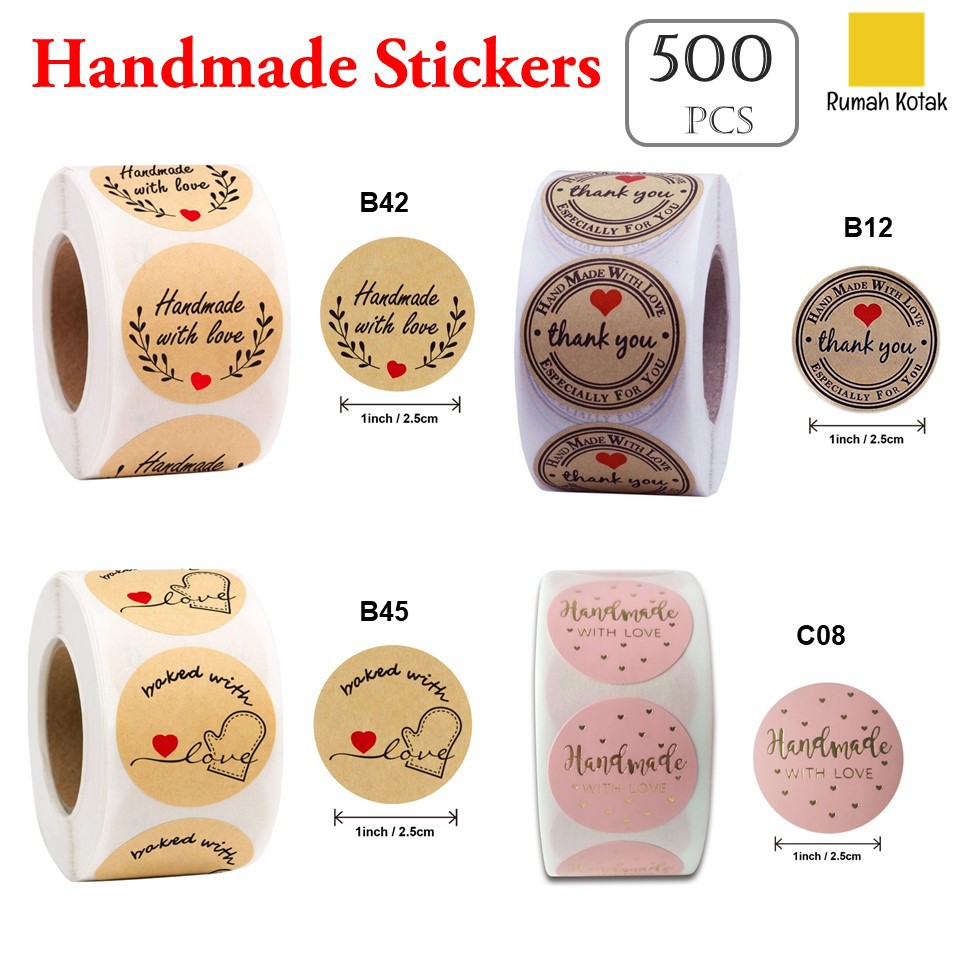 Ready Stock 500pcsroll Handmade With Love Thank You Sticker Terima