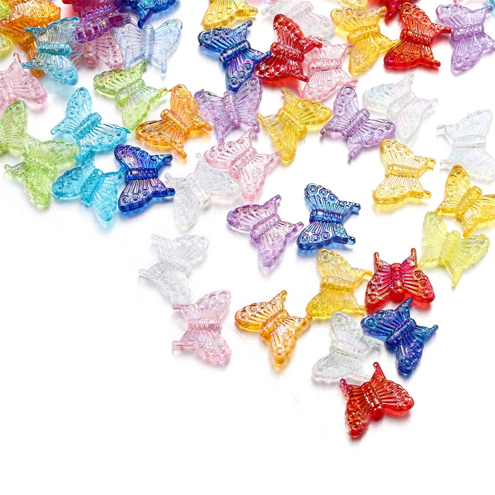 10Pcs/50Pcs Colorful Acrylic Butterfly Beads Pendant Beaded Necklace DIY Jewelry Making