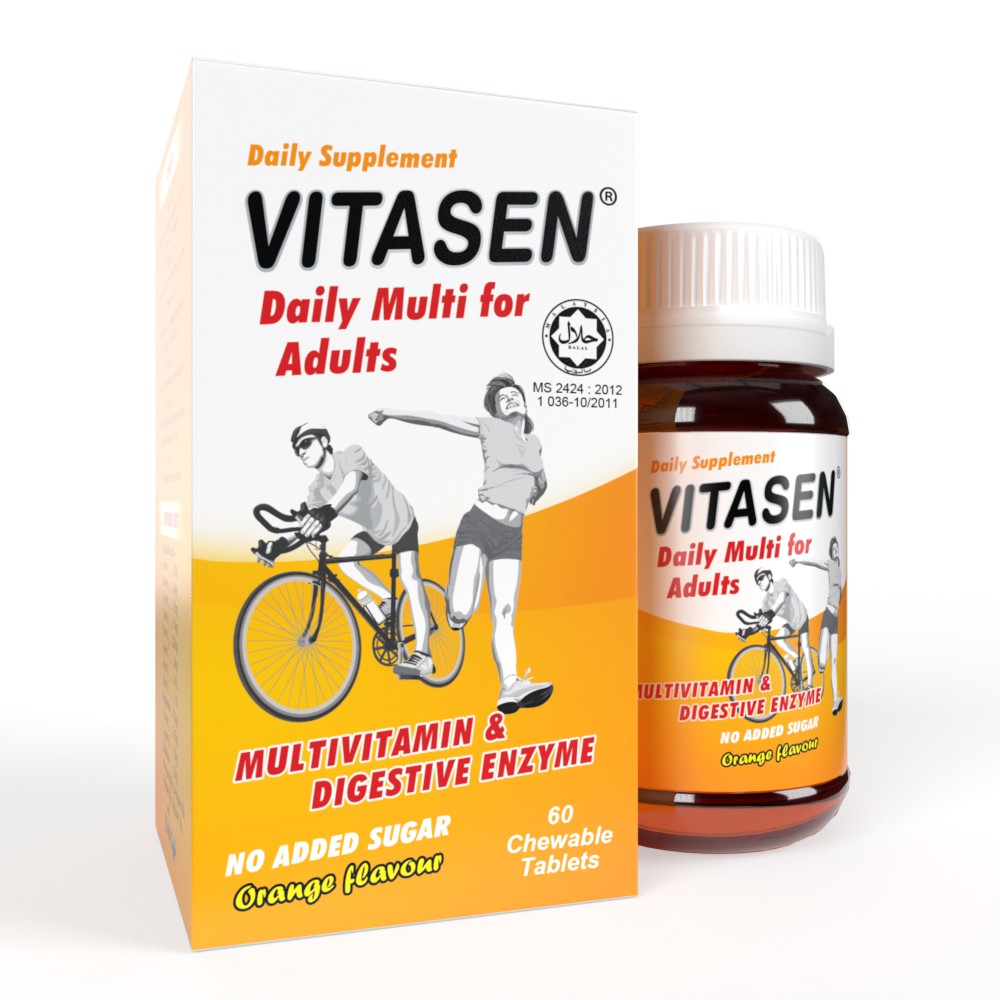 Vitasen Daily Multi For Adults 60 Chewable Tablets Orange Flavour Shopee Malaysia