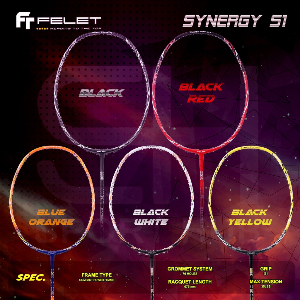SportHub Felet SYNERGY S1 4U 82g 35LBS Racket Badminton Racket Raket
