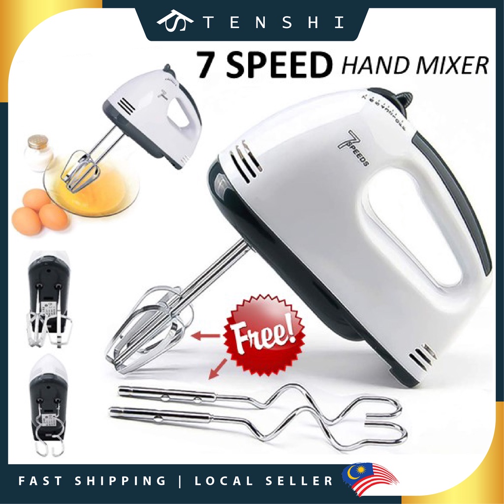 White Dough Hooks and Storage Case Whisking Egg 7 Speed Hand Mixer Electric with Turbo Handheld Kitchen Mixer Includes Beaters 