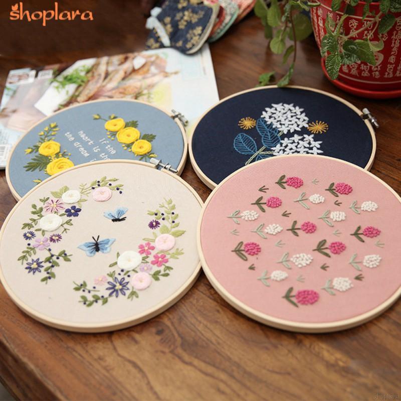 Europe DIY Ribbon Flowers Embroidery Set Frame Beginner ...