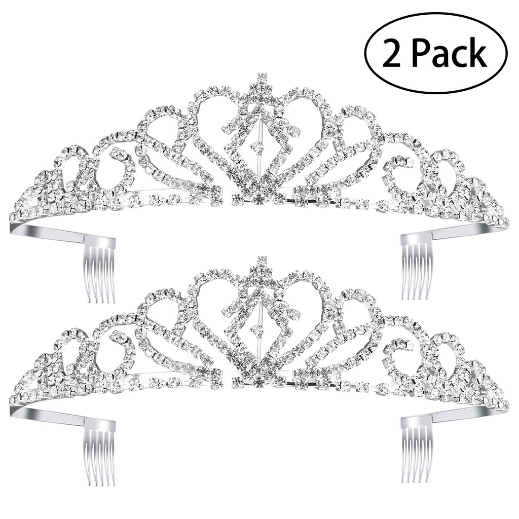 Pixnor Bridal Silver Tiara Rhinestone Crown Wedding Party Prom