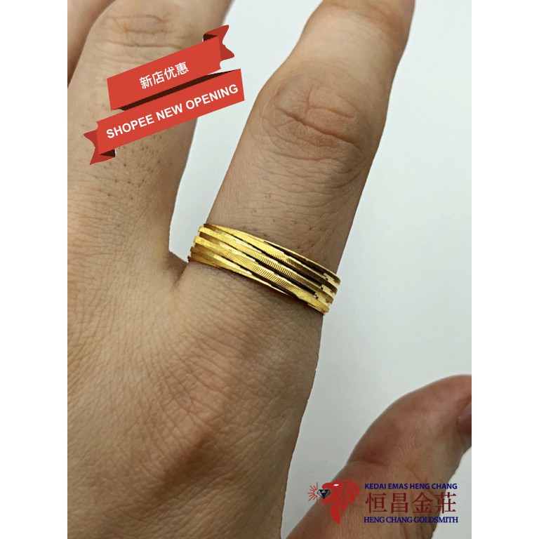 Heng Chang 916 Gold CBR Solid Ring / Cincin Belah Rotan Padu Emas 916 Tulen / 916金 线条戒指 Emas ori gift birthday 22k 生日 礼物