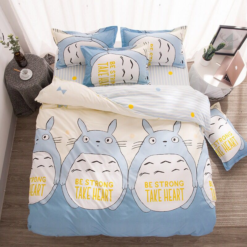 Totoro Tempat Tidur Printed 4in1 Bedding Set Bedsheet Pillowcase