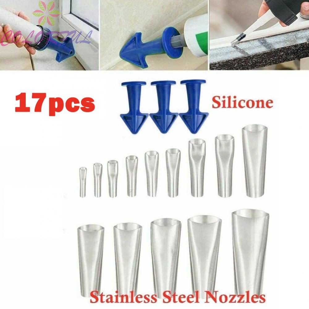 17pcs Stainless Steel Silicone Caulking Finisher Caulk Nozzle Applicator Sealant Finishing 0336