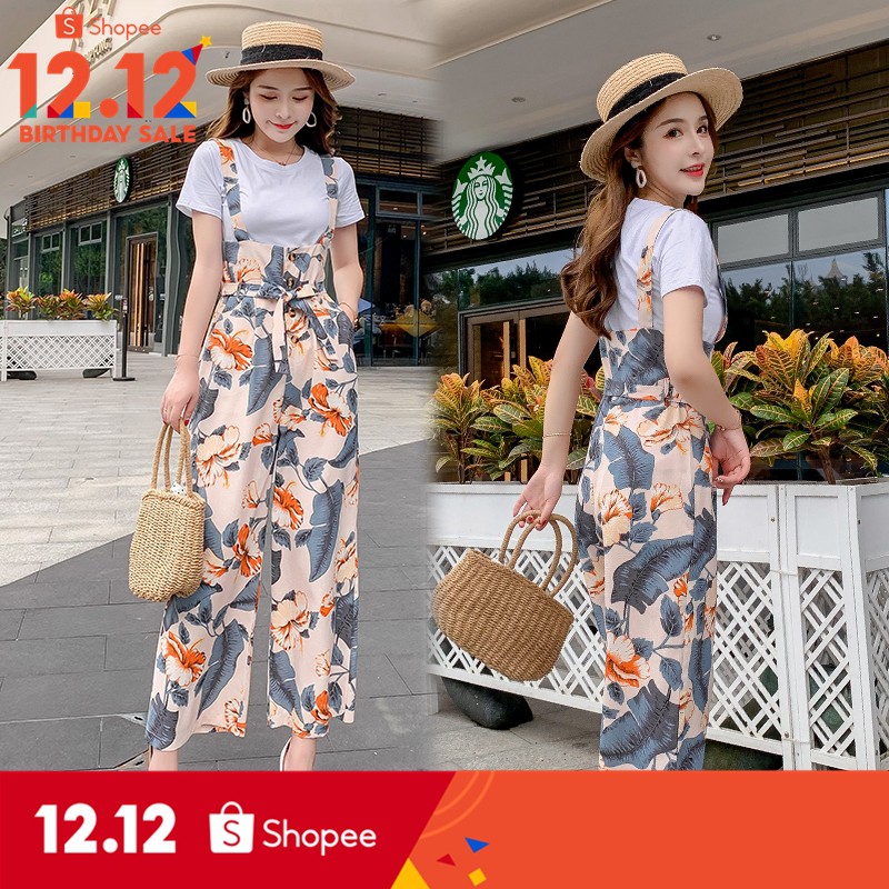 Women Floral Rompers Sleeveless High Waist Slim Wide Leg Jumpsuit Nine Points Women's Fashion Elegant Jumpsuit