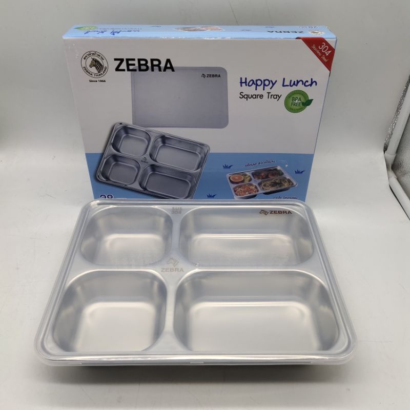 ZEBRA SQUARE TRAY HAPPY LUNCH 28CM WITH PLASTIC LID