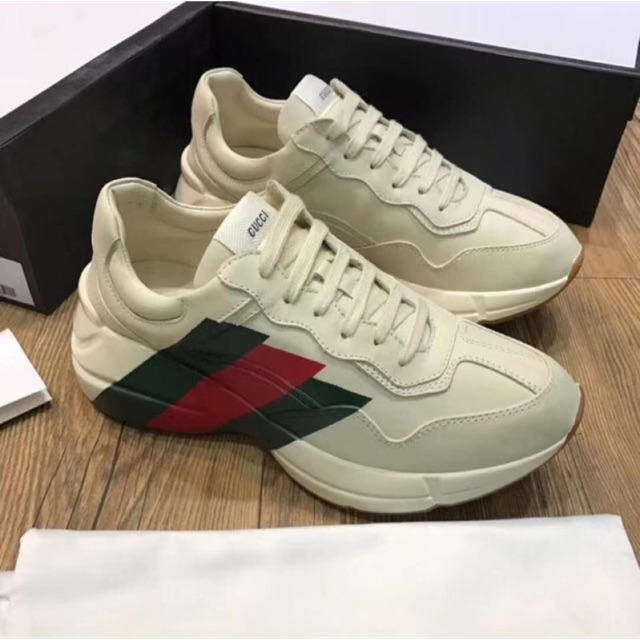 gucci rhyton web print leather sneaker