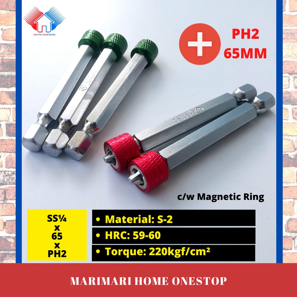 PH2 Hex Shank 1 Way Screwdriver ScrewDriver Bit 65MM c/w