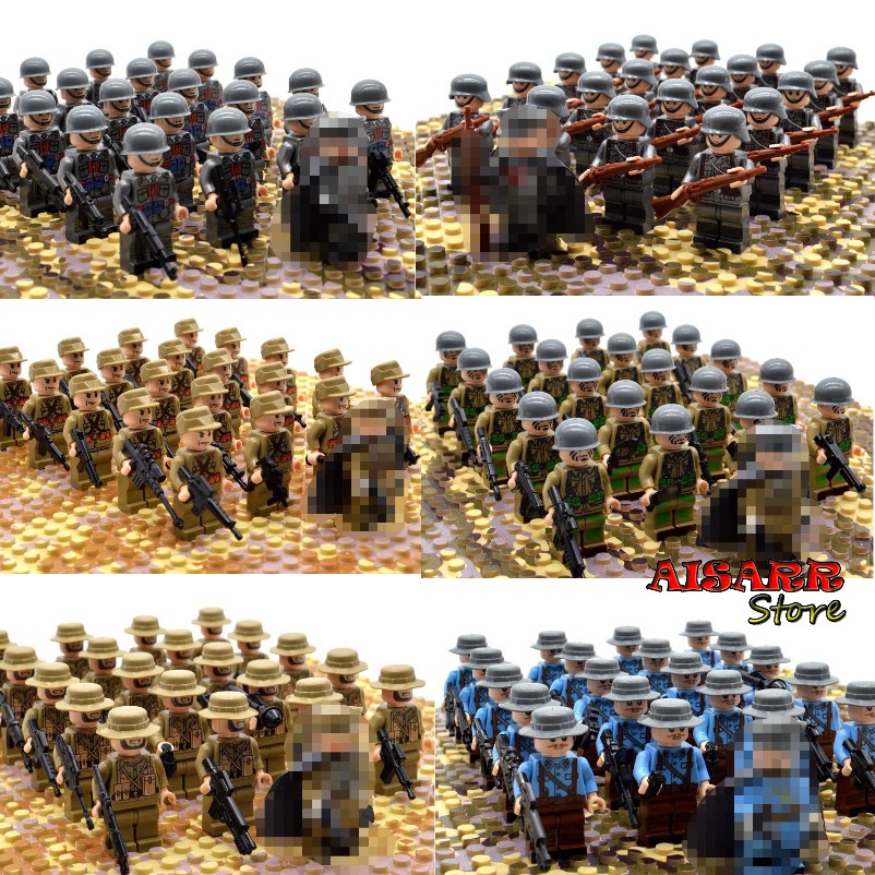 20x Military Army Soldier Minifigure + Random Weapon Lego Mainan Budak