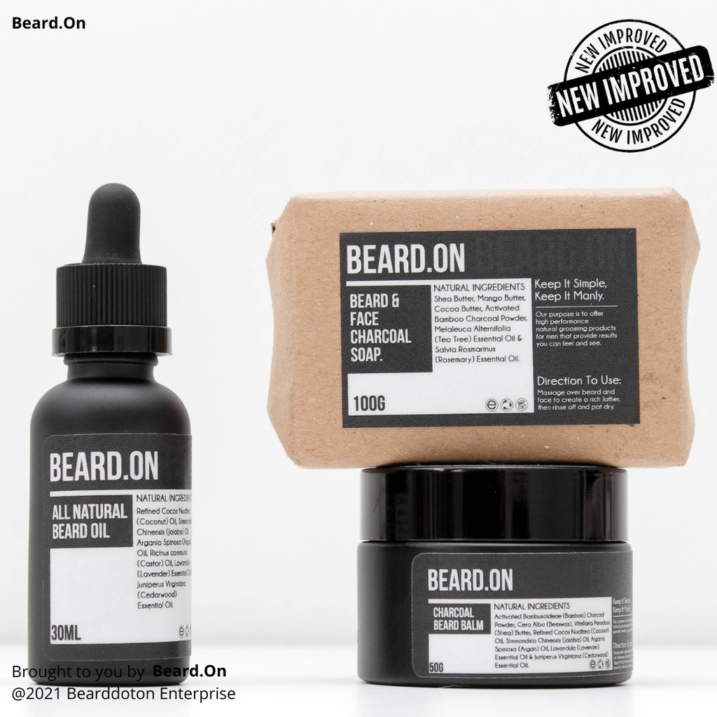 Beard.On Beard Oil, Charcoal Beard Balm And Beard Face Charcoal Soap: The Premium Beard Conditioning Combo Pack II