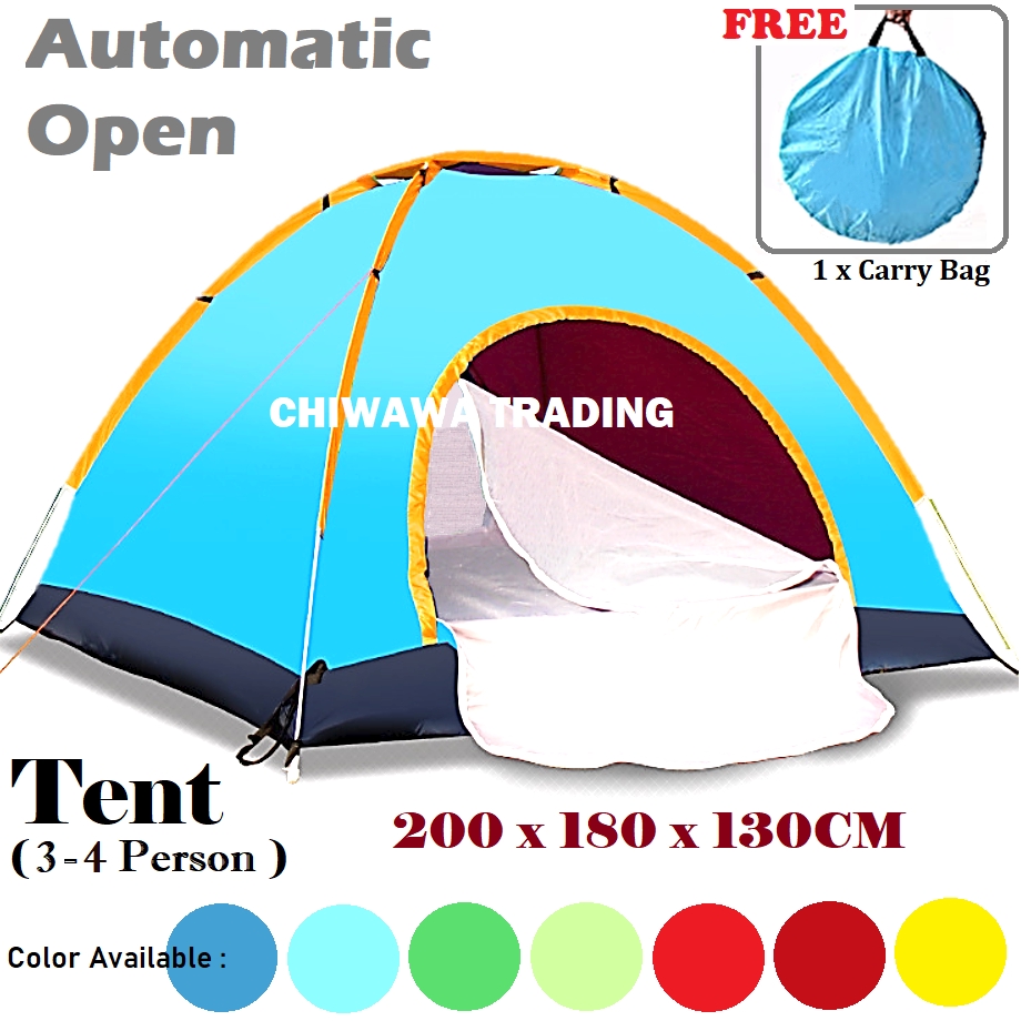 Free Carry Bag 3 4 Person Auto Open Easy Set Up Camping Hiking War Base Tent Shopee Malaysia