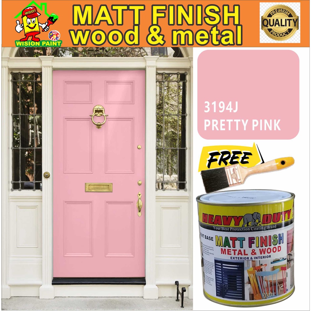 3194J PRETTY PINK / MATT FINISH HEAVY DUTY ( 1L ) (FREE 1.5" BRUSH ) HIGH ENAMEL PAINT FOR WOOD / METAL