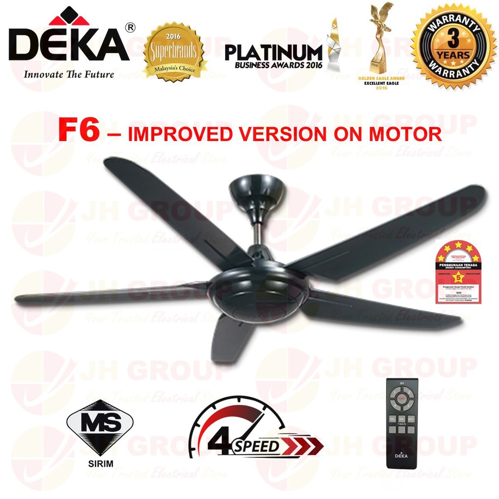 Deka F6 56 5 Blade 4 Speed Ceiling Fan W Remote Control Replace K9 F5p