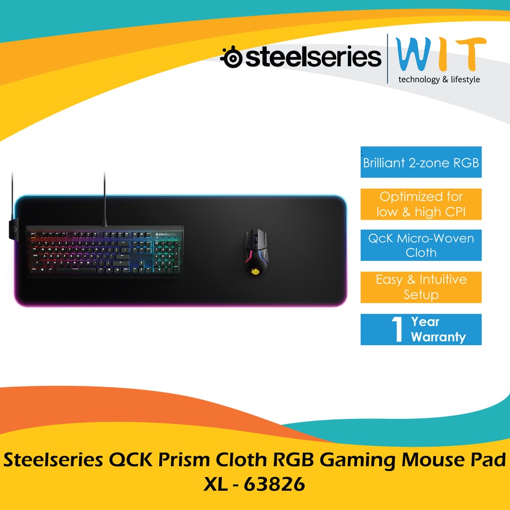 Steelseries QCK Prism Cloth RGB Gaming Mousepad - Medium/XL/3XL - 63825/63826/63511