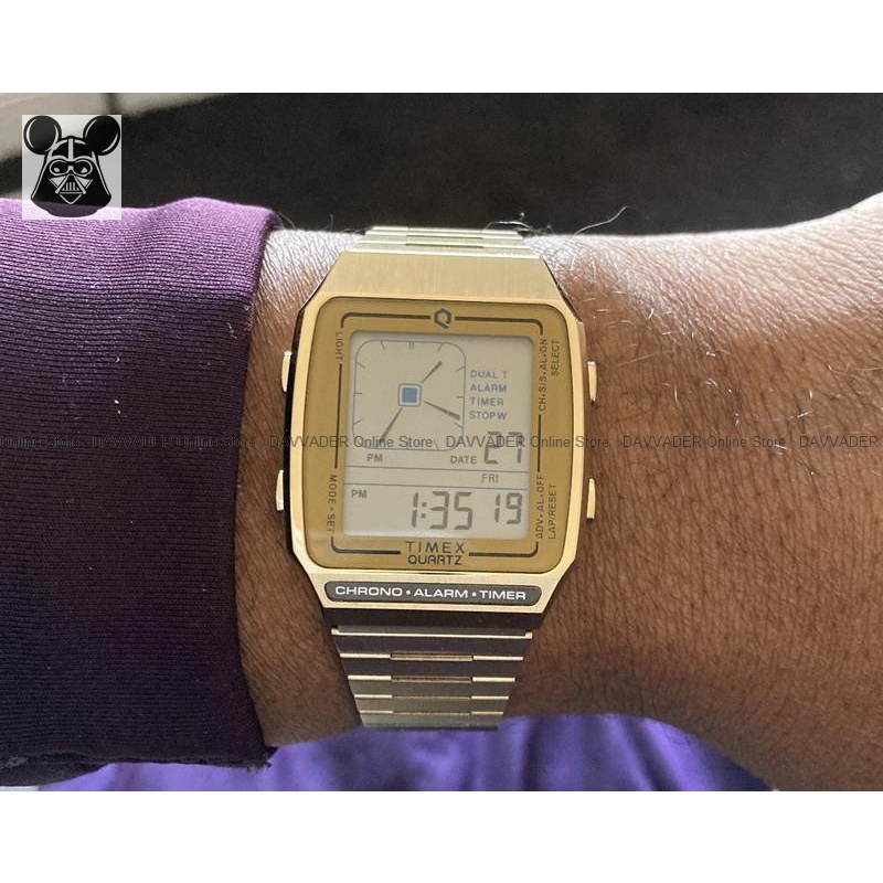 TIMEX TW2U72500 Unisex Watch Q Timex Reissue Digital LCA  Square  Quartz SS Bracelet Gold *Original | Shopee Malaysia