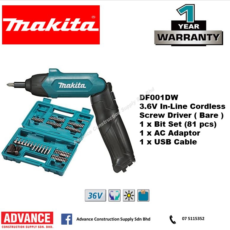MAKITA Power Tools 3.6V DF001DW InLine Cordless Screw Driver