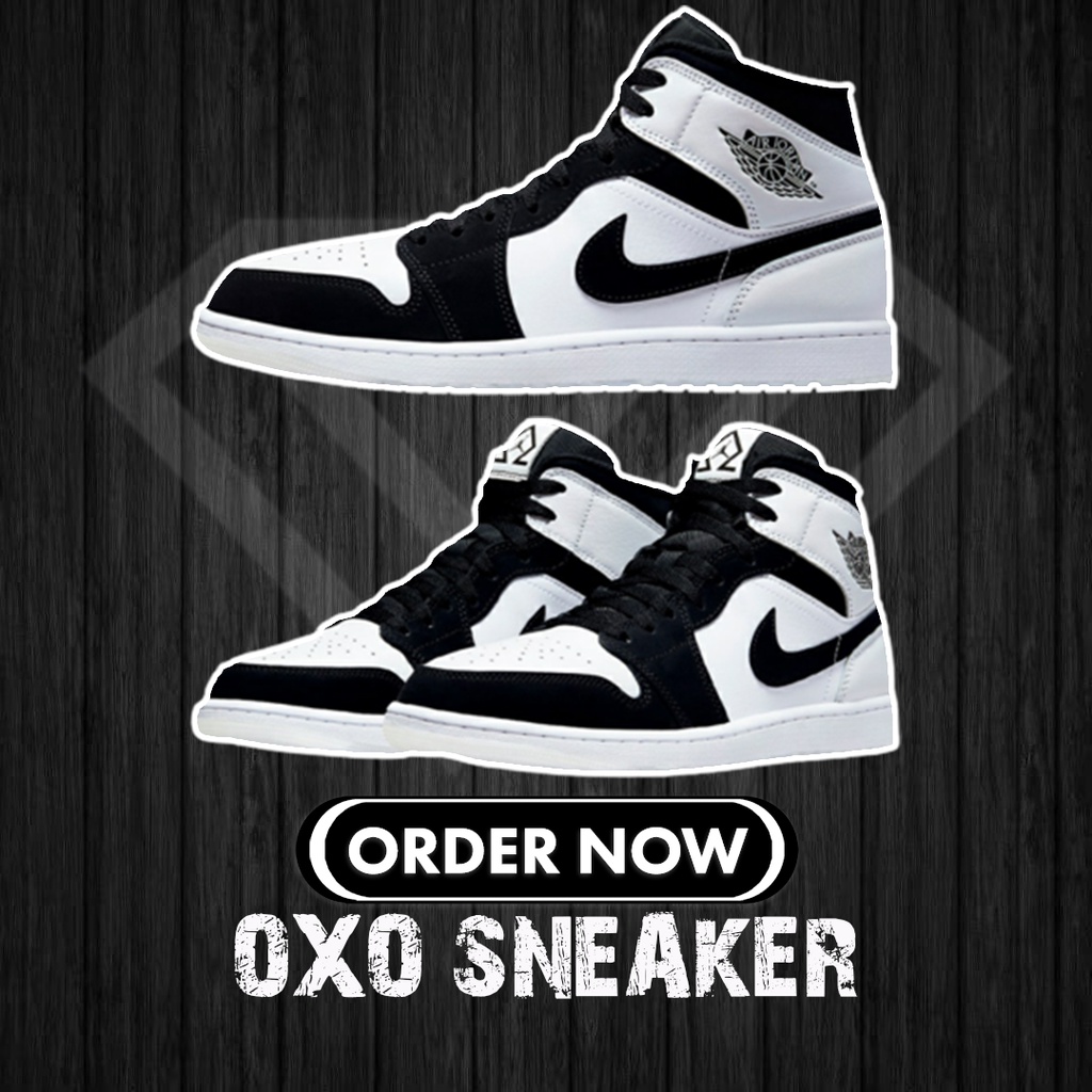 AIR JORDAN 1 MID DIAMOND SHORTS PANDA AJ1 黑白 熊猫 (Originals Quality 100%) DH6933-100 NIKE SNEAKERS WOMEN MEN SHOES KASUT