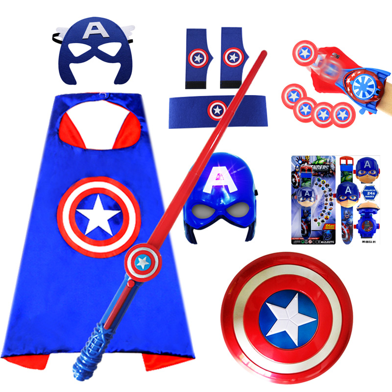 Avenger Super Hero Cosplay Captain America Shield Mask Cloak Laser Sword Toy 