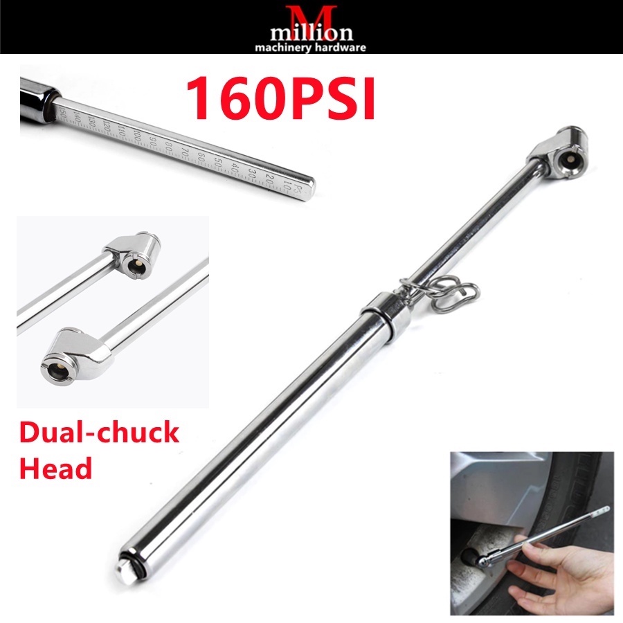 10160PSI Dual Chuck Head Truck Tyre Tire Air Pressure Gauge Tool