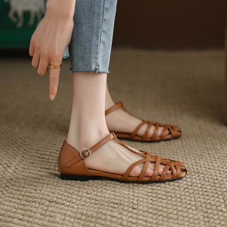 Sonmer Summer Women's Sandals Retro Buckle-Strap Sandals Flat Bottom Roman Ladies Shoes