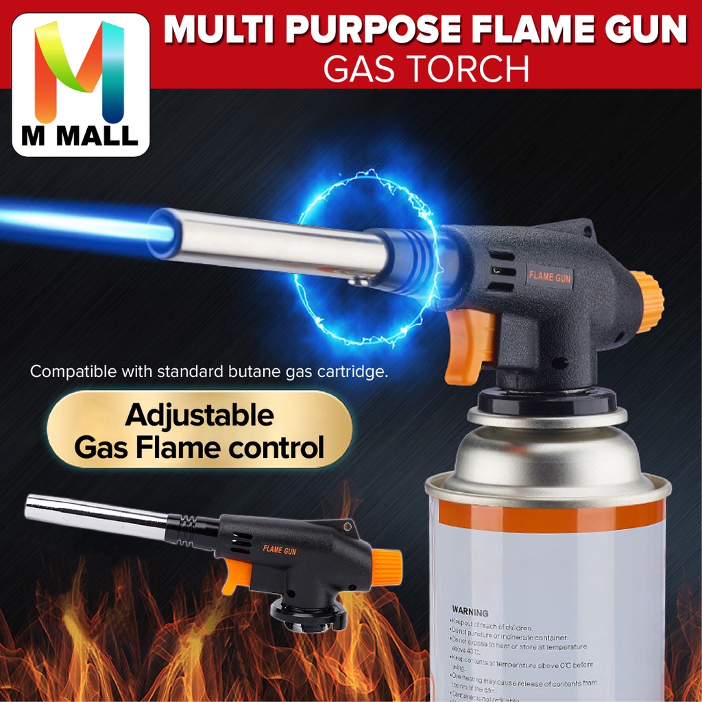 M MALL MULTI PURPOSE FLAME GUN Gas Torch Butane Burner Fire Head MultiPurpose Welding Soldering Camping BBQ (930)