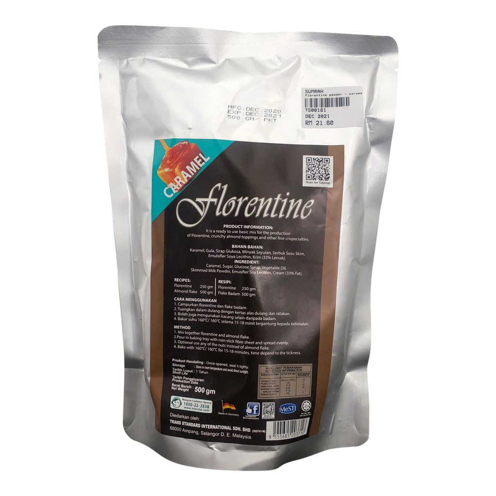 Florentine Powder Mix / Tepung Florentine Caramel Flavoured (500 Gram