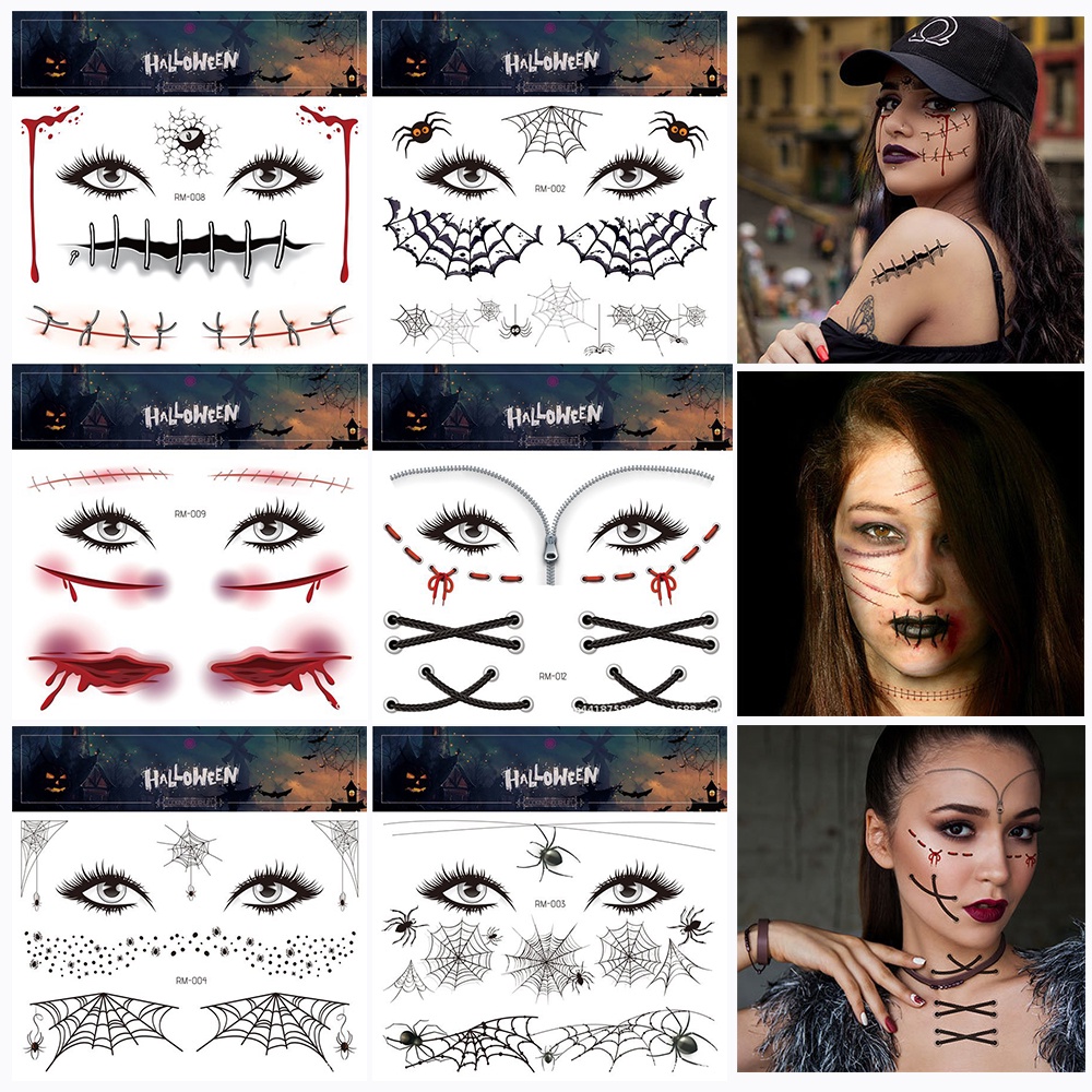 Halloween face stickers scary spider web scars wounded tattoo stickers ...