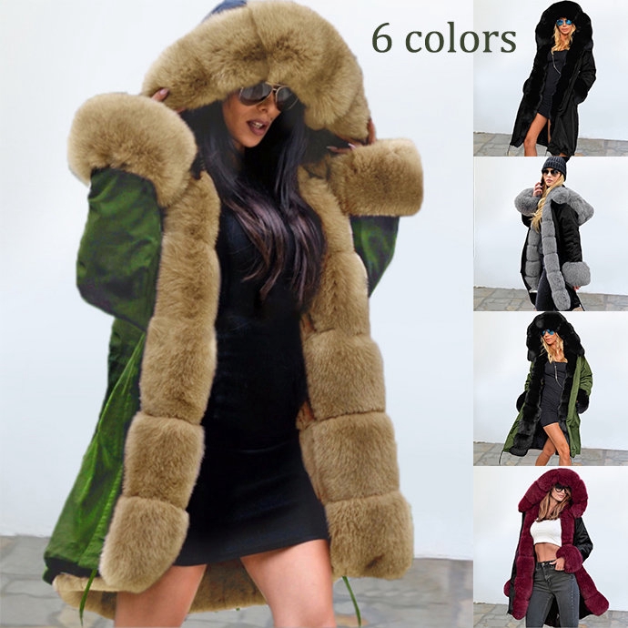 plus size faux fur hooded coat