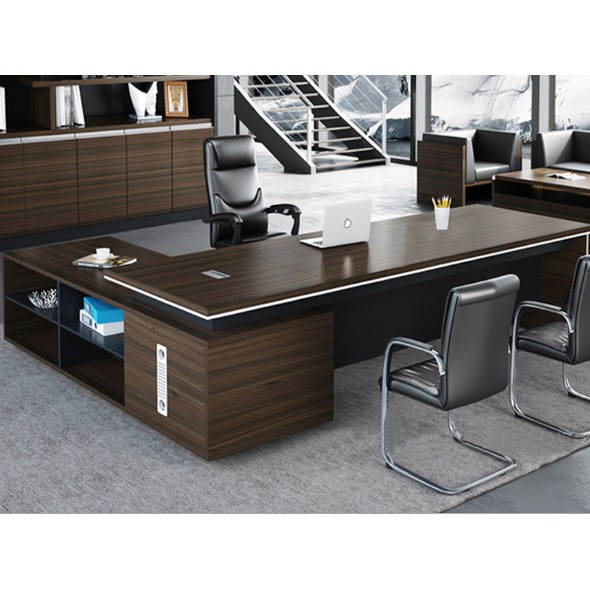 Artanis 2.4m Boss DIRECTOR TABLE Desk Wooden Brown Manager L Shape ...