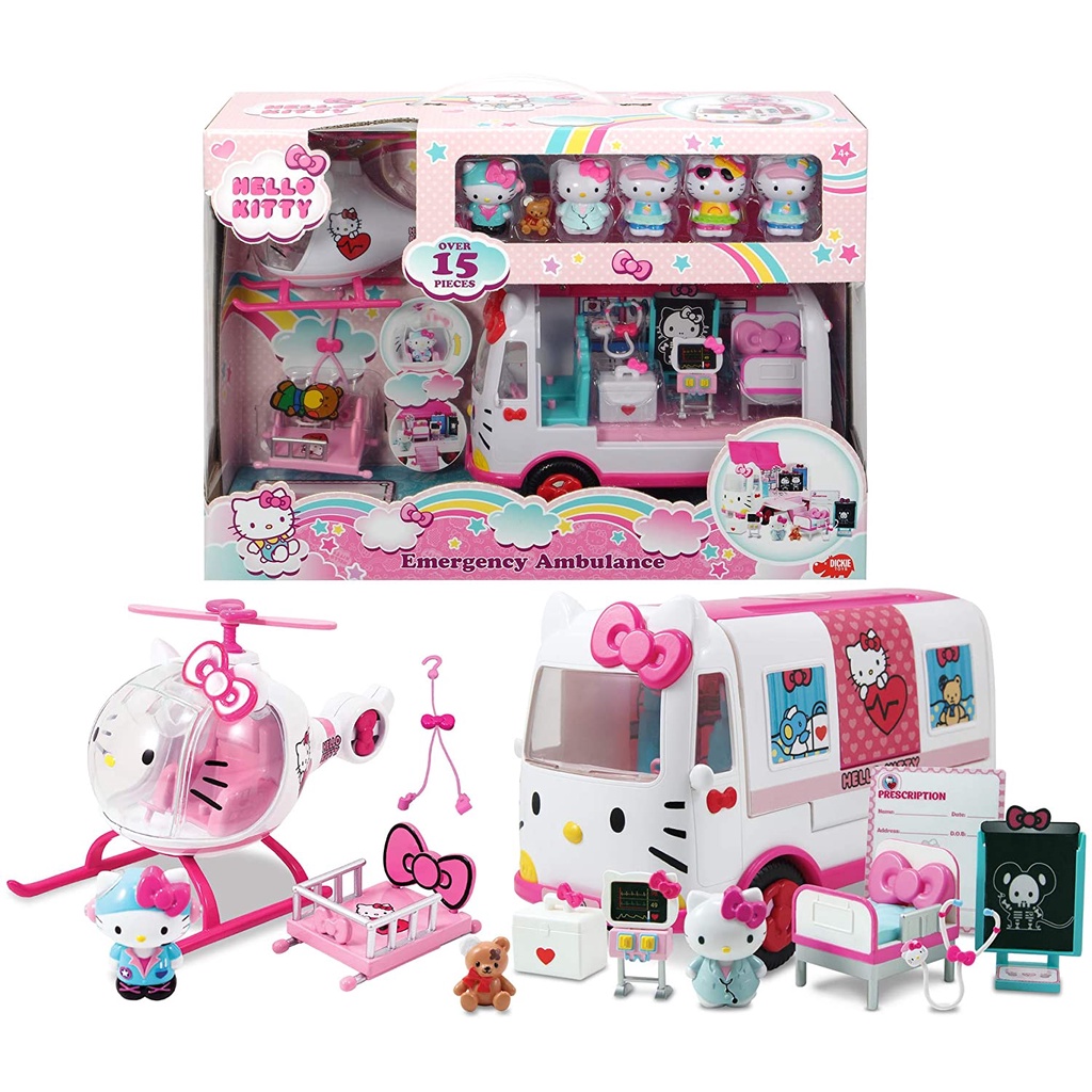 ORIGINAL HELLO KITTY RESCUE SET WITH HELICOPTER & AMBULANCE PLAYSET ...