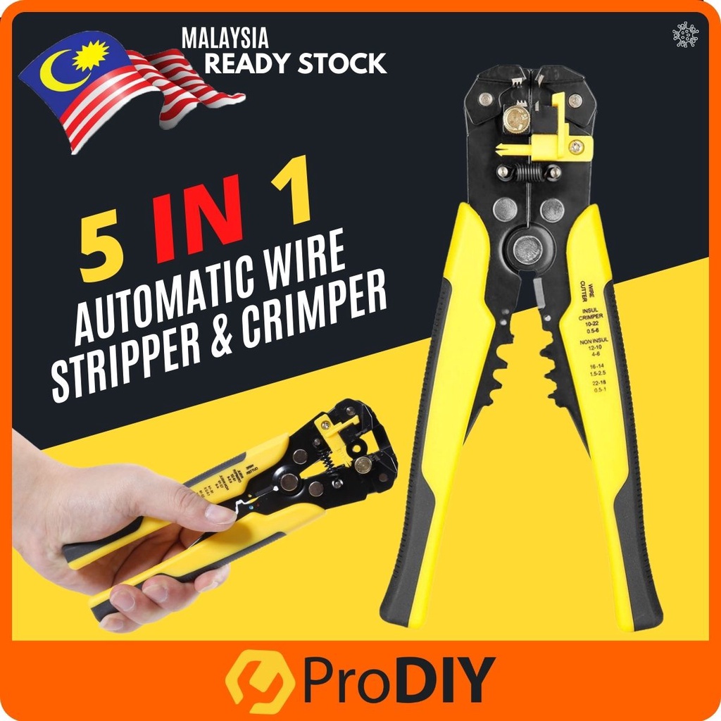 5 in 1 Automatic Wire Stripper & Crimper Self Adjustable Crimper Pliers Cable Cutter Cable Clamp Random Colour